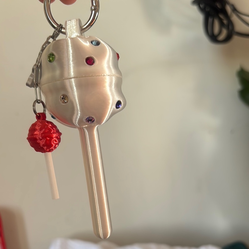 Silver Jeweled Lollipop Keychain with Red Charm